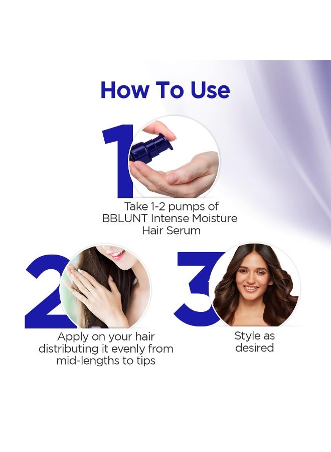 BBLUNT Intense Moisture Hair Serum with Vitamin E & Jojoba Oil* - 70 ml 30x Frizz Reduction for Upto 72 Hours* | 31x Smoother Hair in Just 1 Use* - Image 3
